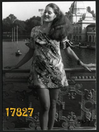 Sexy Girl In Mini Clothes Dreaming On Bridge,  Vintage Photograph,  1970’s Hungary