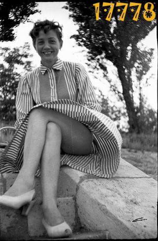 Sexy Woman W Long Legs,  Windy Day,  Funny,  1950’s Vintage Negative Hungary
