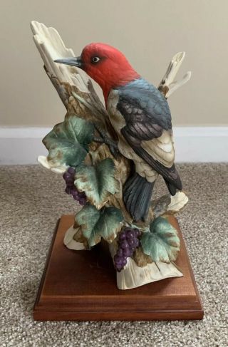 Vintage Andrea By Sadek Redheaded Woodpecker Bird Porcelain Figurine Statue 8752