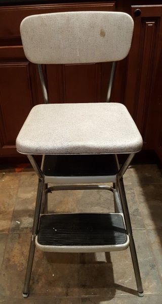 Vintage Mid - Century Cosco Step Stool Kitchen Counter Chair Fold Flip Seat