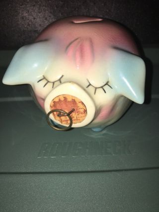 Vintage 1957 Hull Pottery Corky Pig Piggy Bank With Cork Ringed Nose Pastel