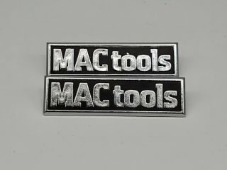 Vtg Mac Tools Toolbox Small Logo Emblem Badge 3.  5 " X 1 " Metal Chrome Pair 2
