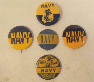 Vtg Set Of 5 Navy Pin Back Football Buttons (1cotton Bowl Appearance) C1950 - 70s