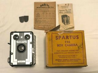 Antique 1948 Fancy Bakelite Spartus 116 Box Camera And Instructions