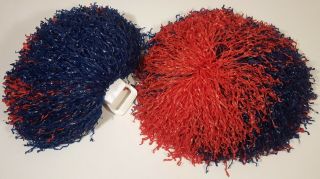 Vintage Cheerleader Pom Poms 1980s Large Pompom Pair Blue & Red 2 - Tone