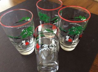 Four (4) Vintage 50’s Libbey Currier And Ives Drinking Glasses - Winter Christmas