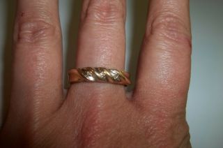 10k Yellow Gold Band Ring Vintage Size 9 Mens Or Ladies Diamond Accents Wedding?