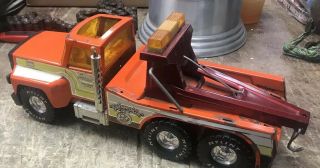 Vintage Nylint Pressed Steel Big Pumpkin Orange Wrecker/tow Truck 80s Mack/ford