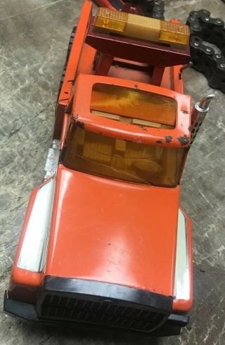 Vintage Nylint pressed steel Big Pumpkin orange wrecker/tow truck 80s Mack/Ford 2