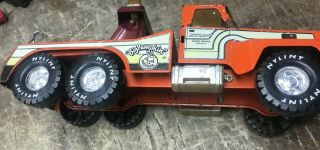 Vintage Nylint pressed steel Big Pumpkin orange wrecker/tow truck 80s Mack/Ford 4