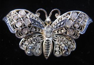 Vintage Alice Caviness Germany Sterling Silver Gold Washed Butterfly Pin Brooch