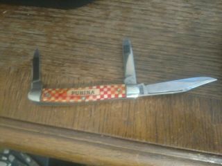 Vintage Purina Pocket Knife - Kutmaster Usa 3 Blade Checkerboard - Good Snap