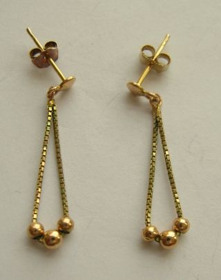 Simple & Lovely Vintage 9ct Gold Box Chain & 3 Ball Earrings W Butterflies - Vgc