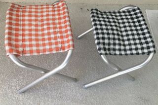 Vintage Metal Folding Stool Camp Chair Set Of 2 Orange And Black