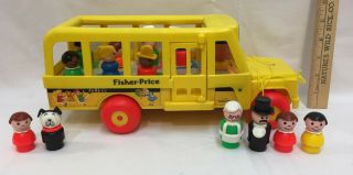 Fisher Price Little People School Bus 192 Pull Toy W/ 13 Passengers Vintage