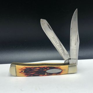 Vintage Pocket Knife Two 2 Blade Winchester Dual Boot Beige Wood Color Stag Gold