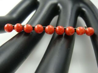 Vintage 800 Silver Red Coral Bar Pin Brooch Weighs 3.  0 Grams