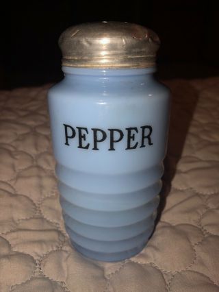 Vintage Delphite Blue Milk Glass Pepper Spice Ribbed Shaker