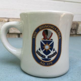 Vintage Ceramic Coffee Cup Mug Glass Uss Monongahela Ao - 178 Us Navy Usn Cimarron