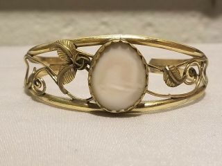 Vintage Sterling Silver Cuff Bracelet W/mother Of Pearl 12k Gf Over Top