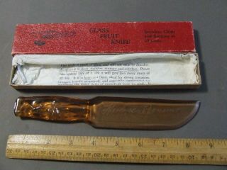 Vintage Glass Knife Amber Floral Etched " Florence Benson " W/ Box Paperwork
