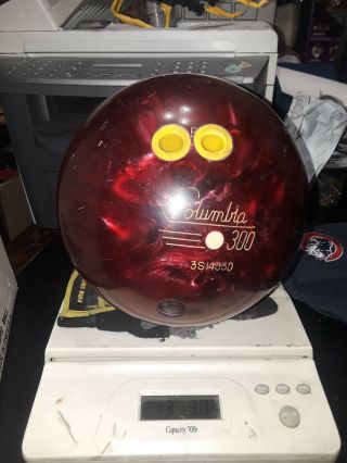 Vtg 13lb Columbia 300 Bowling Ball Red Burgundy Swirl Drilled 3hole