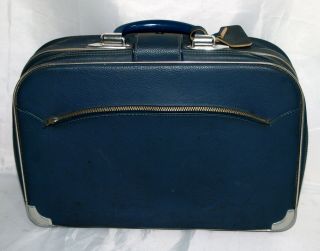 Vintage Luggage Suitcase Carry On Blue Japan Soft Vinyl W Reinforced Corners