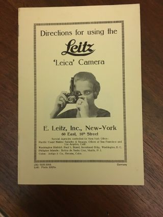 Directions For Using The Leitz ‘leica’ Camera Booklet