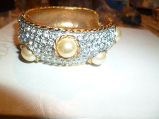 Vtg Les Bernard? Gorgeous Clear Rhinestone Faux Pearls Bracelet