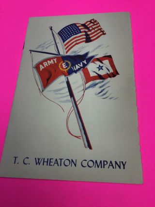 Vintage 1943 Wwii Army Navy E Award Tc Wheaton Glass Company Program Pamphlet