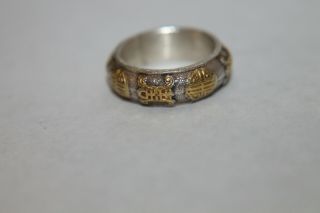 Vintage Chinese Export Solid Silver Ring Gold Accents Sz 4.  5 2