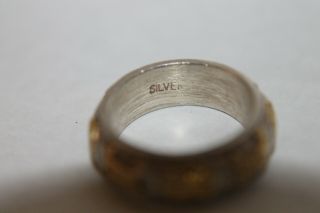 Vintage Chinese Export Solid Silver Ring Gold Accents Sz 4.  5 4