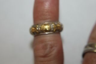 Vintage Chinese Export Solid Silver Ring Gold Accents Sz 4.  5 5
