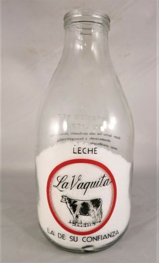 Vintage La Vaquita Dairy Chihuahua Mexico Liter Milk Bottle Trpl Cow Leche Litro