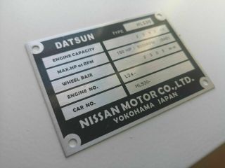 Datsun 240z Vintage Vin Plate Datsun 240z & 280z Chassis Plate Blank