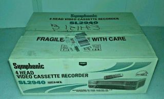 Symphonic Sl2940 4 Head 19 Micron Vcr Vhs Player Recorder Remote Cable Nib