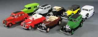 Group Of 9 Assorted Autos,  Vintage 30s - 40s,  Die - Cast,  O - Scale (1:43)