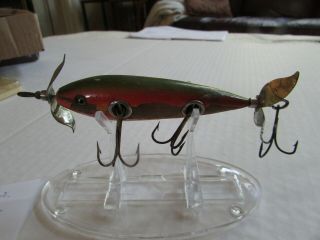 Vintage E.  A.  Pfleuger 5 Hook Wood Glass Eye Bass Fishing Lure - Approx 4 "