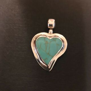Vintage Ati 925 Mexico Sterling Silver And Turquoise Heart Shaped Pendant