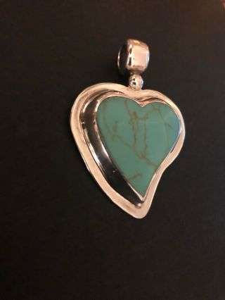 Vintage ATI 925 Mexico Sterling Silver and Turquoise Heart Shaped Pendant 2