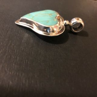 Vintage ATI 925 Mexico Sterling Silver and Turquoise Heart Shaped Pendant 4