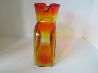 Vintage BLENKO Amberina Art Glass Pitcher Water Jug Dual Spout Smooth MidCentury 3