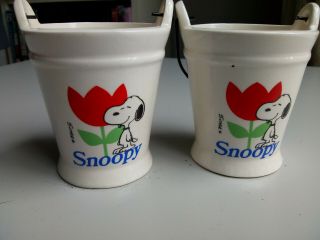 2 X Snoopy Peanuts Charlie Brown Determined Vintage Ceramic Mini Planters 1970 
