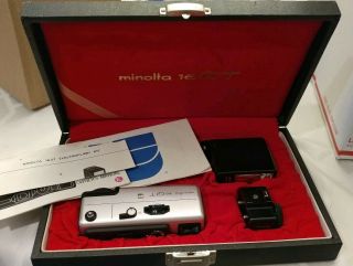 Minolta 16 Qt Miniature Camera - Flash,  Shoe Mount,  Display Case - Japan