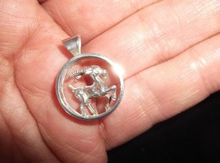 Vintage 925 Silver Fine Pendant Capricorn Zodiac Sizn Goat In Ring,  Link 4.  3g