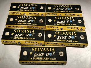 7 Boxes Of 12 Sylvania Blue Dot Superflash Bulbs Sf