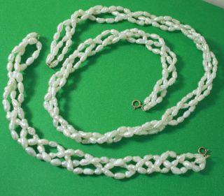 Vintage 14 K Gold Clasp Pearls 3 Strand Woven Necklace & Bracelet Set