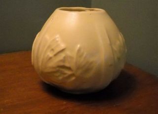Vintage Mccoy Art Pottery Matte Yellow Ivy Ball Butterfly Squat Vase Early 1940s