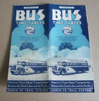 Old Vintage 1934 - Santa Fe Trail System - Bus Time Tables Brochure