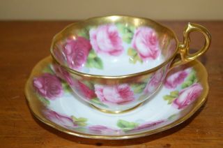 Vintage Royal Albert Tea Cup And Saucer Heavy Gold Cabbage Roses Made In England